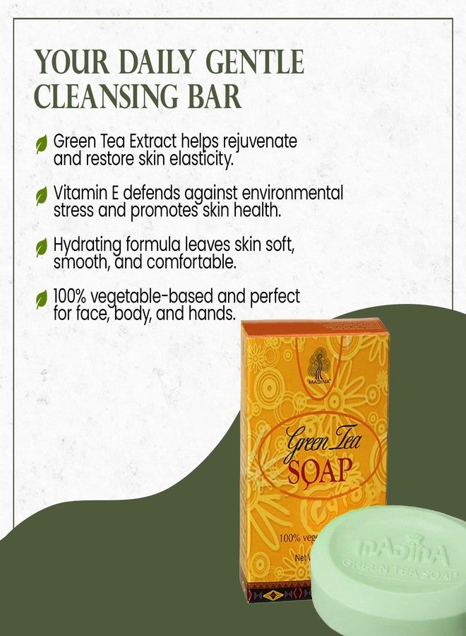 Madina Green Tea & Vitamin E Soap Bar – Antioxidant, Moisturizing, Hydrating, Skin Rejuvenating, Gentle Daily Cleanser, Vegetable-Based, For All Skin Types, 6 Pack (3.5 oz Each) - Image 3